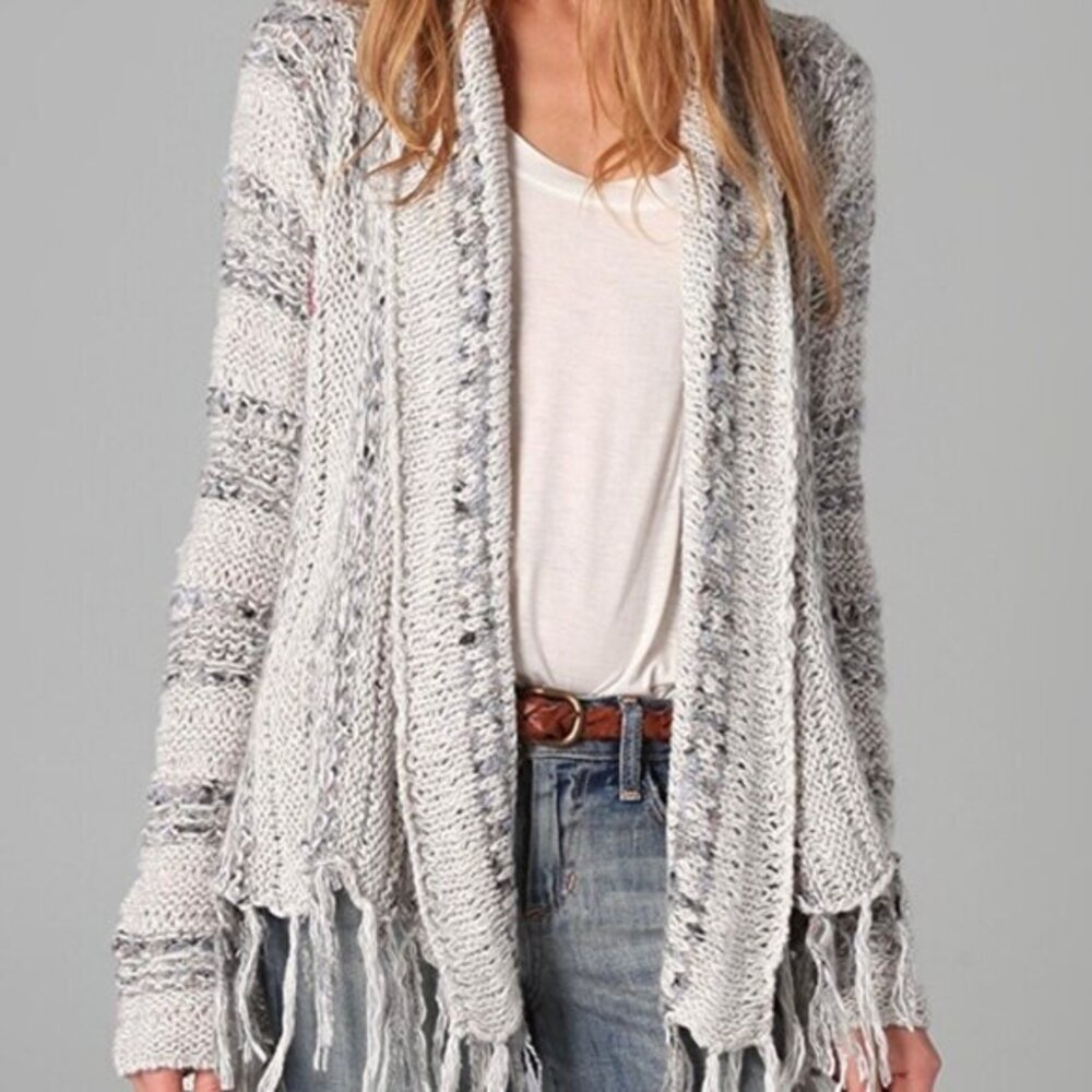 Free People Small Anthropologie Cardigan Sweater Knit Runaway Love Gray Top
